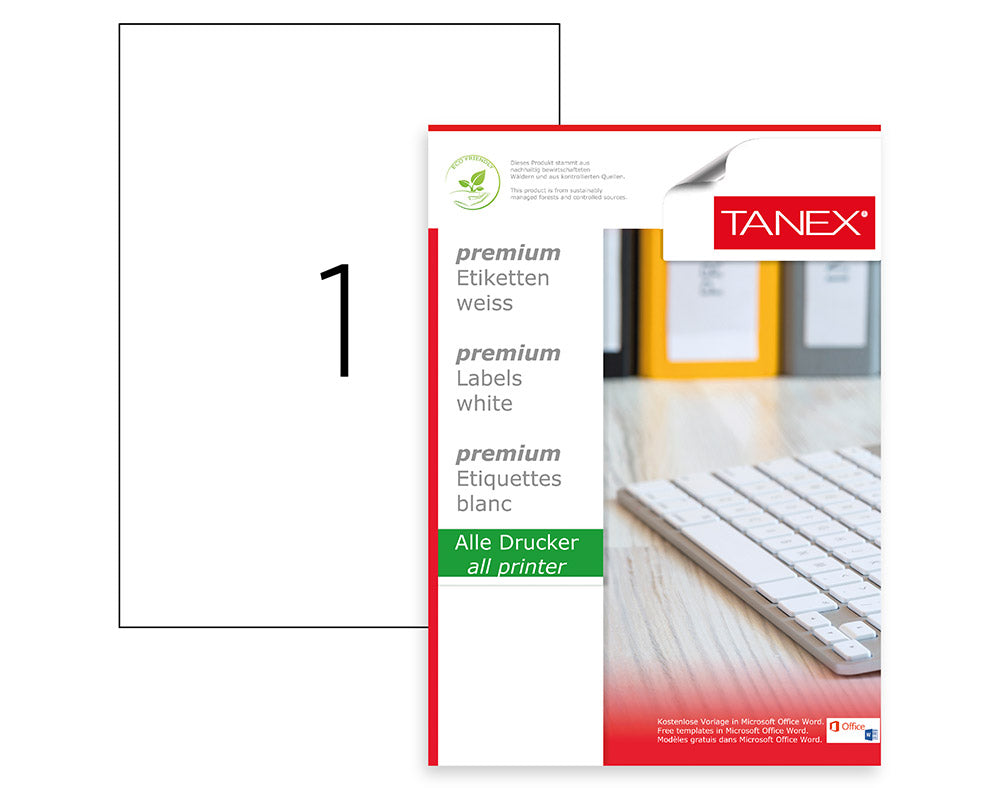 Tanex TW-2000 A4 Lazer Etiket 210x297 mm | 100'lü Paket