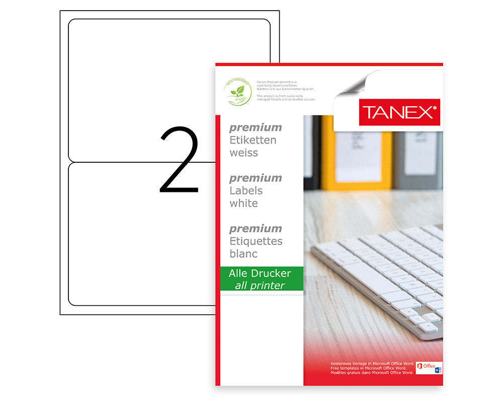 Tanex TW-2002 A4 Lazer Etiket 199,6x143,5 mm | Sayfada 2 Etiket
