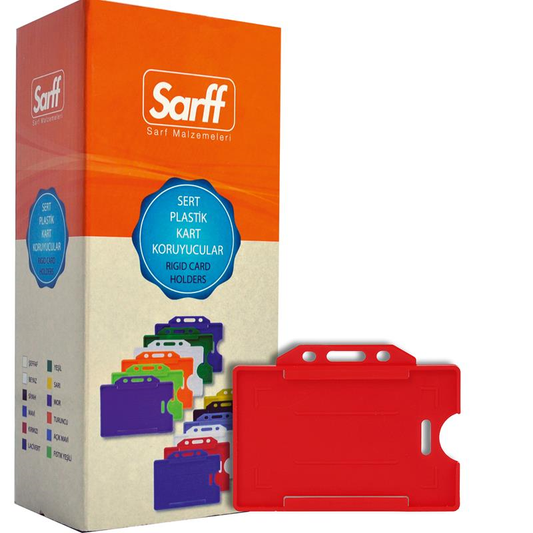 Sarff Kırmızı Sert Plastik Yaka Kartı Kabı – 50’li Paket (Yatay Tip)
