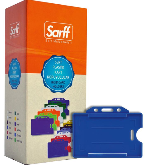 Sarff Mavi Sert Plastik Yaka Kartı Kabı – 50’li Paket (Yatay Tip)