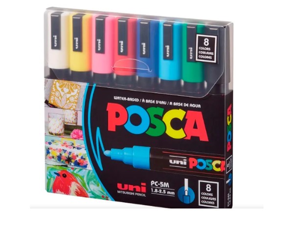 Uni Posca PC-5M Su Bazlı Poster Markörü 1.8-2.5 mm 8'li Set – Temel Renkler