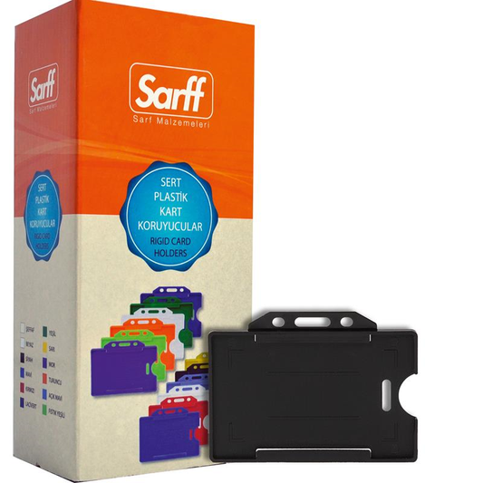 Sarff Siyah Sert Plastik Yaka Kartı Kabı – 50’li Paket (Yatay Tip)