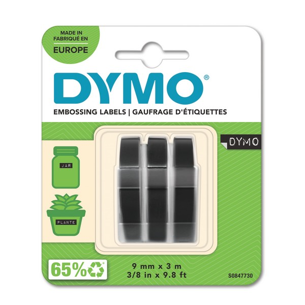 Dymo Kabartma Etiket Şerit 9mmx3mt Siyah 3'lü Set