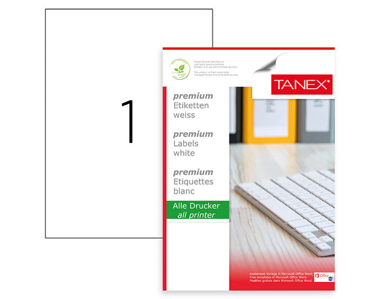 Tanex TW-2000 A4 Lazer Etiket 210x297 mm | 100'lü Paket