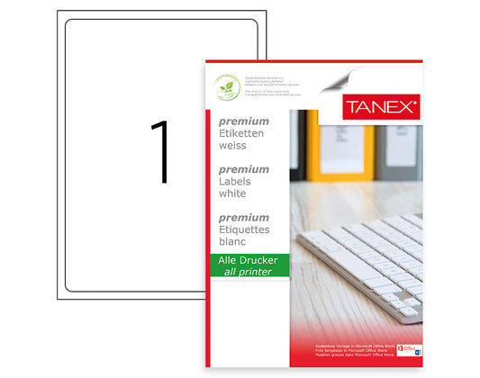 Tanex TW-2001 A4 Lazer Etiket Oval 199.6x289.1 mm | 100'lü Paket