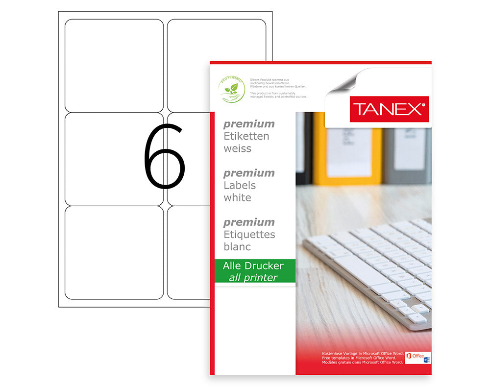 Tanex TW-2006 A4 Lazer Etiket 99x93 mm | 6'lı 100 Sayfa