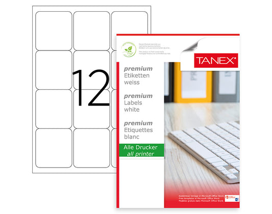Tanex TW-2012 A4 Lazer Etiket 63,5x72 mm | 12'li 100 Sayfa