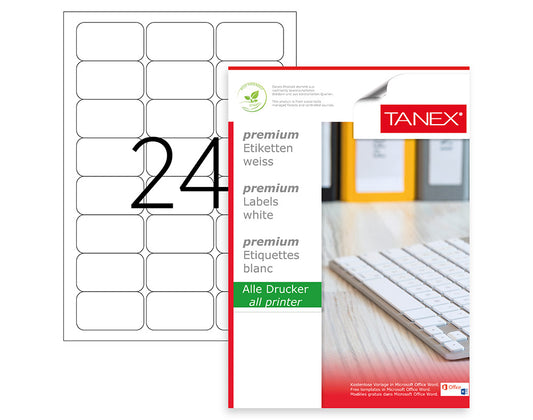 Tanex TW-2024 A4 Lazer Etiket 64x34 mm | 24'lü 100 Sayfa