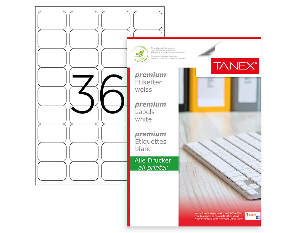 Tanex TW-2036 A4 Lazer Etiket 45x30 mm | 36'lı 100 Sayfa