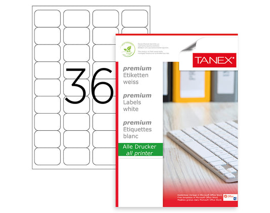 Tanex TW-2036 A4 Lazer Etiket 45x30 mm | 36'lı 100 Sayfa