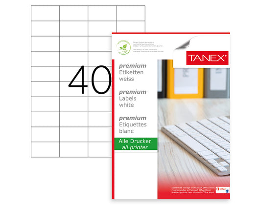 Tanex TW-2040 A4 Lazer Etiket 52,5x29,7 mm | 40'lı 100 Sayfa