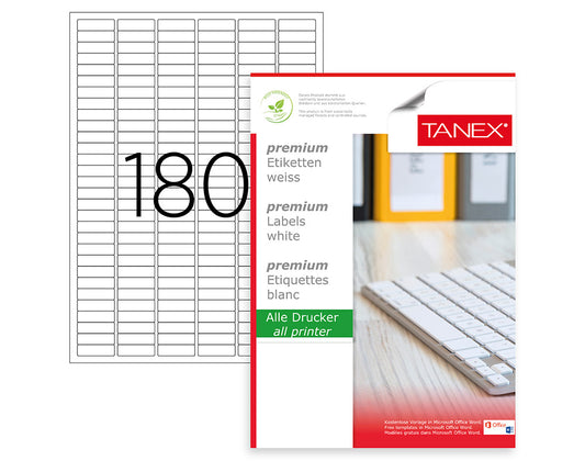 Tanex TW-2060 A4 Lazer Etiket 30x9 mm | 180'li 100 Sayfa