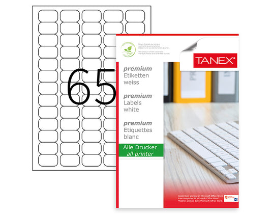 Tanex TW-2065 A4 Lazer Etiket 38,1x21,2 mm | 65'li 100 Sayfa