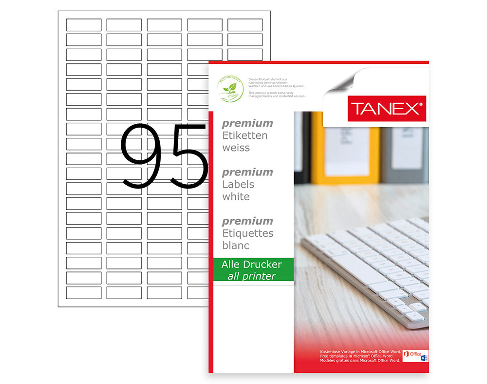 Tanex TW-2095 A4 Lazer Etiket 30x12 mm | 95'li 100 Sayfa