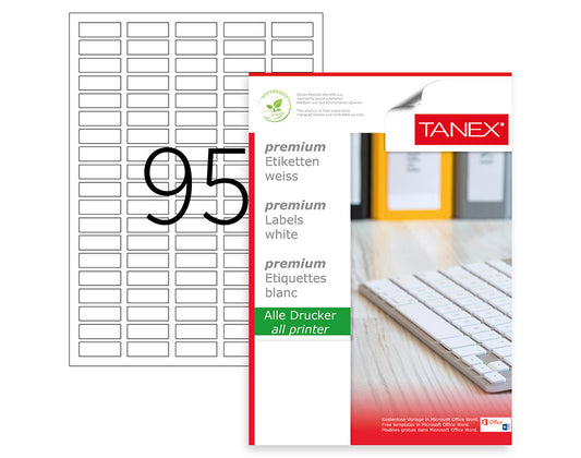 Tanex TW-2095 A4 Lazer Etiket 30x12 mm | 95'li 100 Sayfa