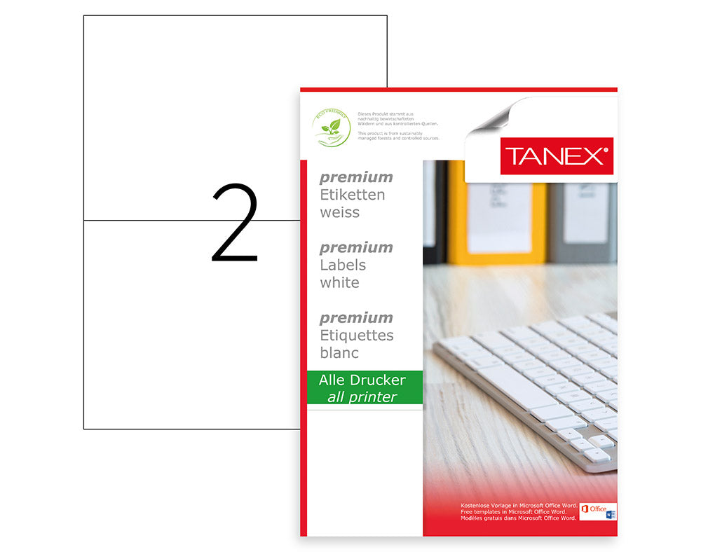 Tanex TW-2102 A4 Lazer Etiket 210x148,5 mm | 2'li 100 Sayfa