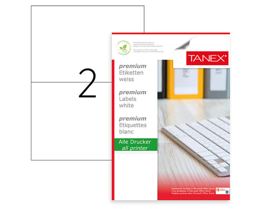 Tanex TW-2102 A4 Lazer Etiket 210x148,5 mm | 2'li 100 Sayfa