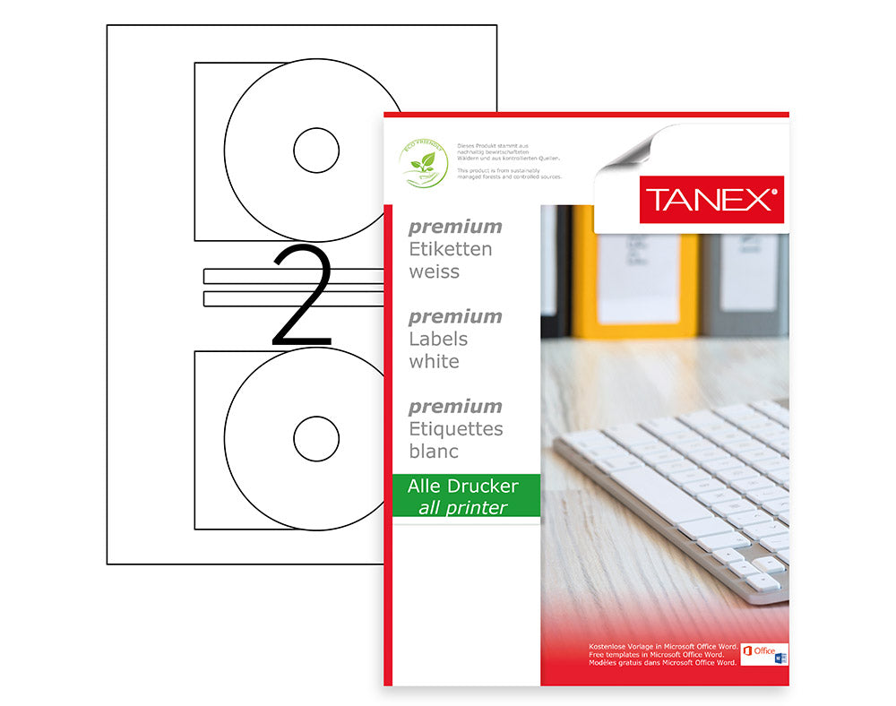 Tanex TW-2116-CD A4 CD Etiketi 116x41 mm | 2'li 100 Sayfa