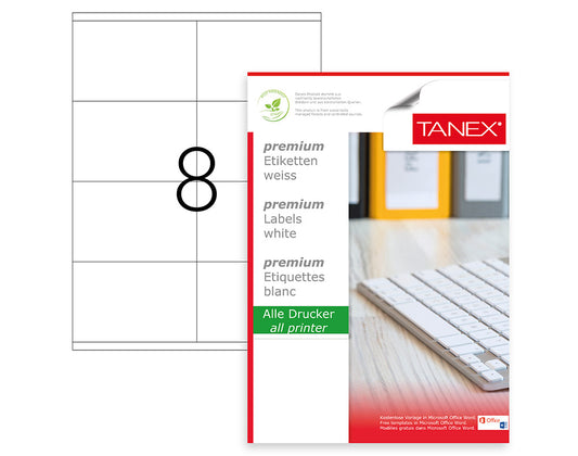 Tanex TW-2208 A4 Lazer Etiket 105x70 mm | 8'li 100 Sayfa