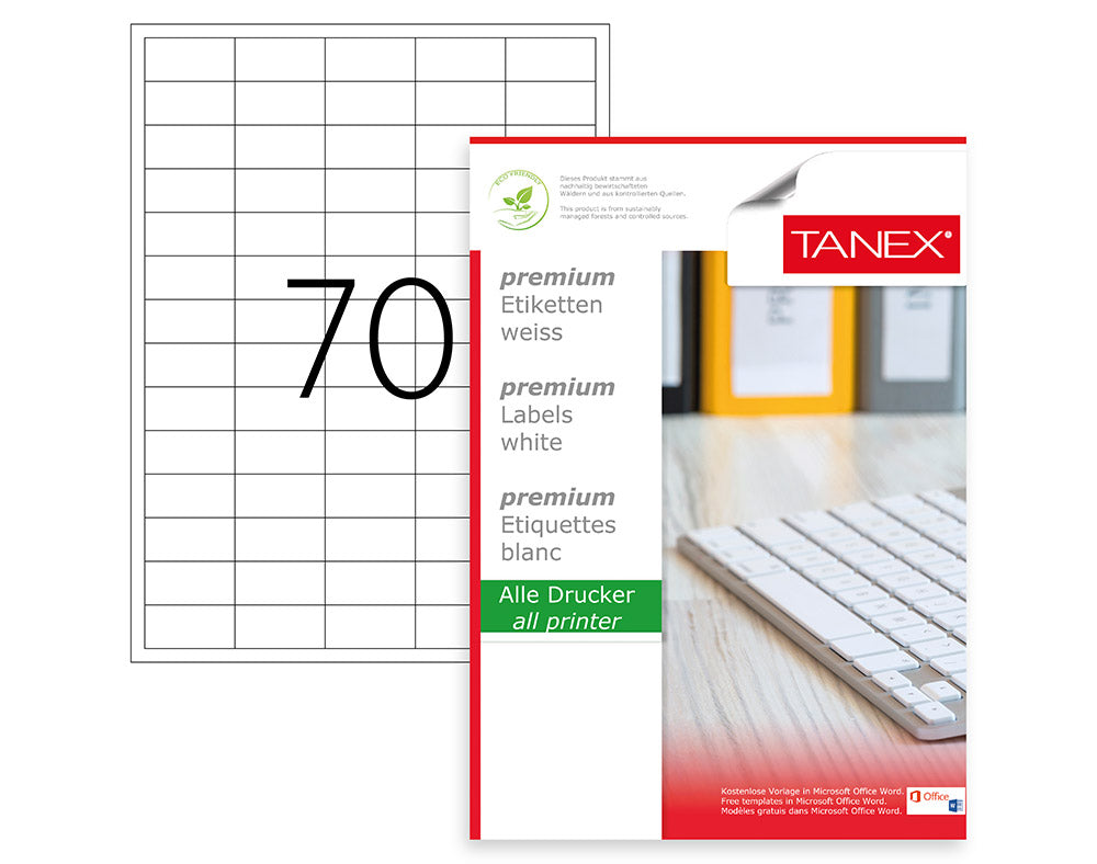 Tanex TW-2270 A4 Lazer Etiket 40x20 mm | 70'li 100 Sayfa