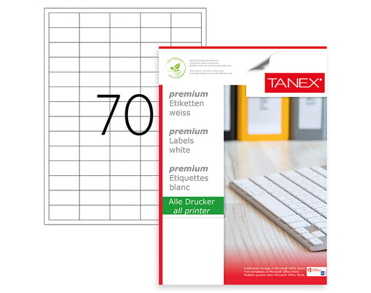 Tanex TW-2270 A4 Lazer Etiket 40x20 mm | 70'li 100 Sayfa