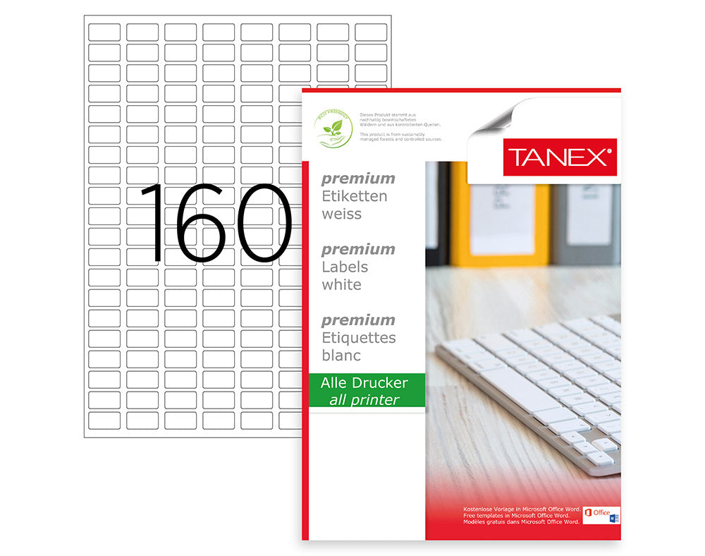 Tanex TW-2280 A4 Lazer Etiket 22x12 mm | 160'lı 100 Sayfa