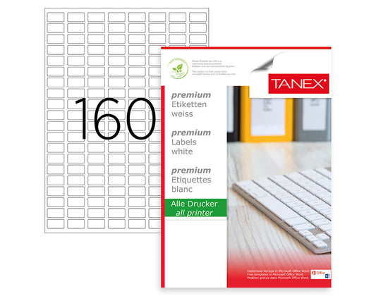 Tanex TW-2280 A4 Lazer Etiket 22x12 mm | 160'lı 100 Sayfa
