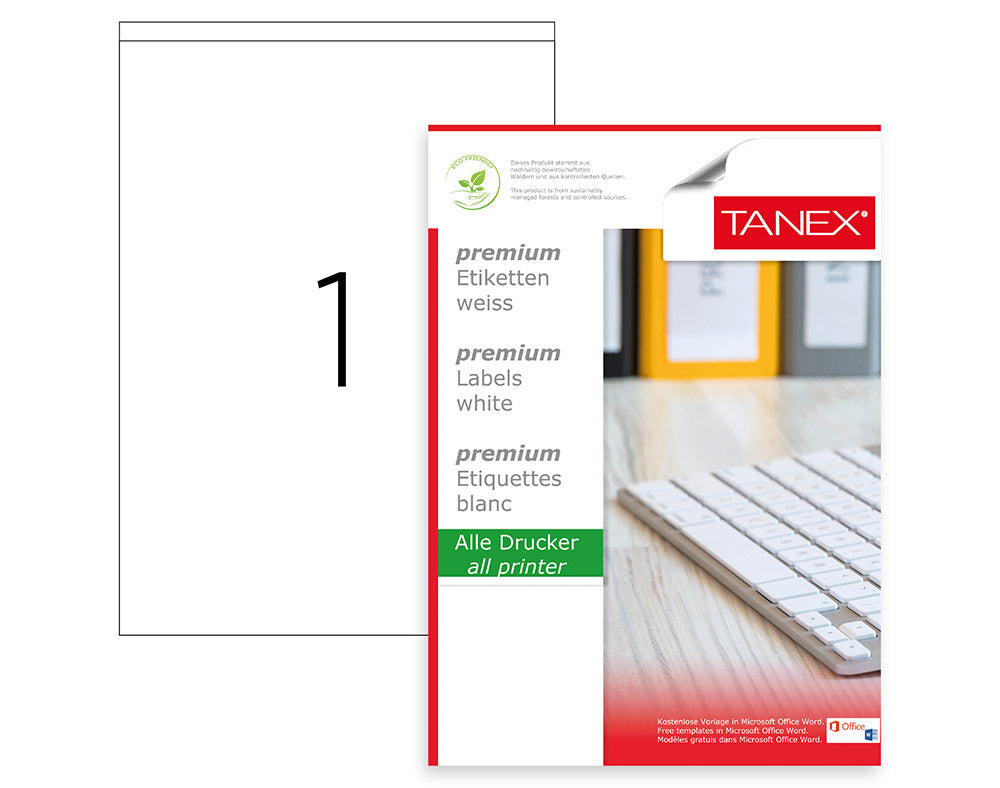 Tanex TW-2294 A4 Lazer Etiket 210x294,86 mm | 1'li 100 Sayfa