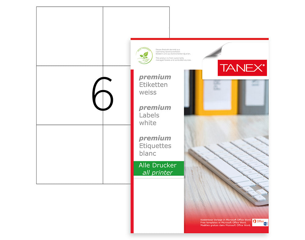 Tanex TW-2303 A4 Lazer Etiket 105x99 mm | 6'lı 100 Sayfa