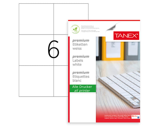 Tanex TW-2303 A4 Lazer Etiket 105x99 mm | 6'lı 100 Sayfa
