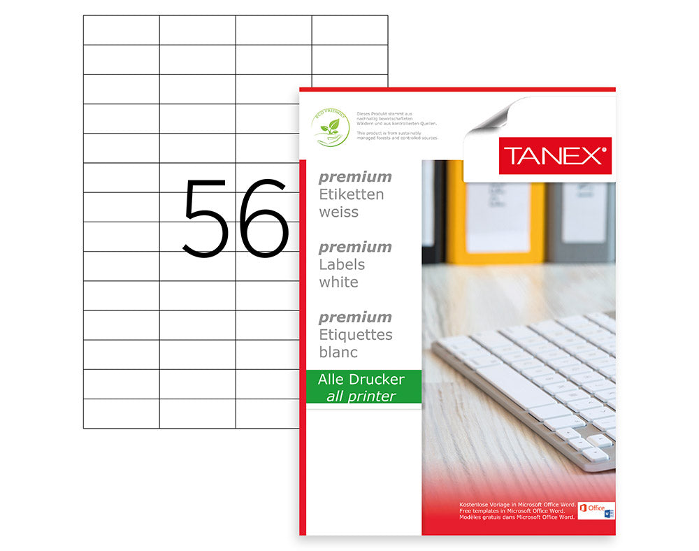 Tanex TW-2321 A4 Lazer Etiket 52,5x21,2 mm | 56'lı 100 Sayfa