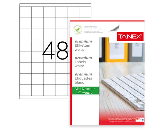 Tanex TW-2348 A4 Lazer Etiket 35x35 mm | 48'li 100 Sayfa