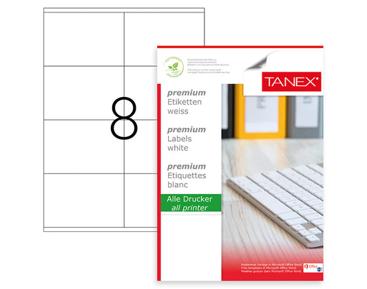 Tanex TW-2408 A4 Lazer Etiket 105x72 mm | 8'li 100 Sayfa